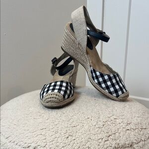 Anne Klein Black and White Gingham Espadrille Wedges size 8 1/2 M.